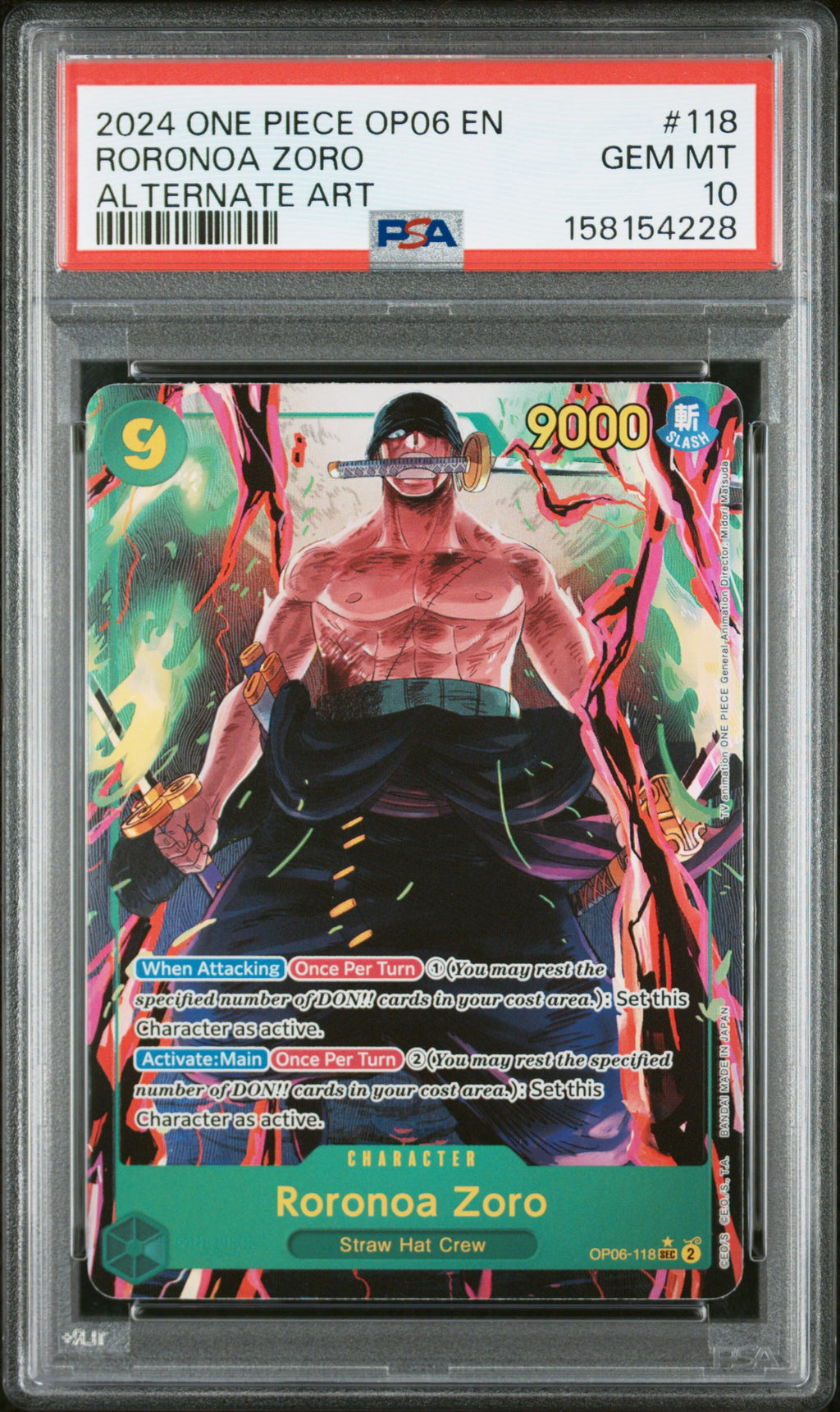 PSA 10 - Roronoa Zoro (Alternate Art) - OP06-118 (SEC)